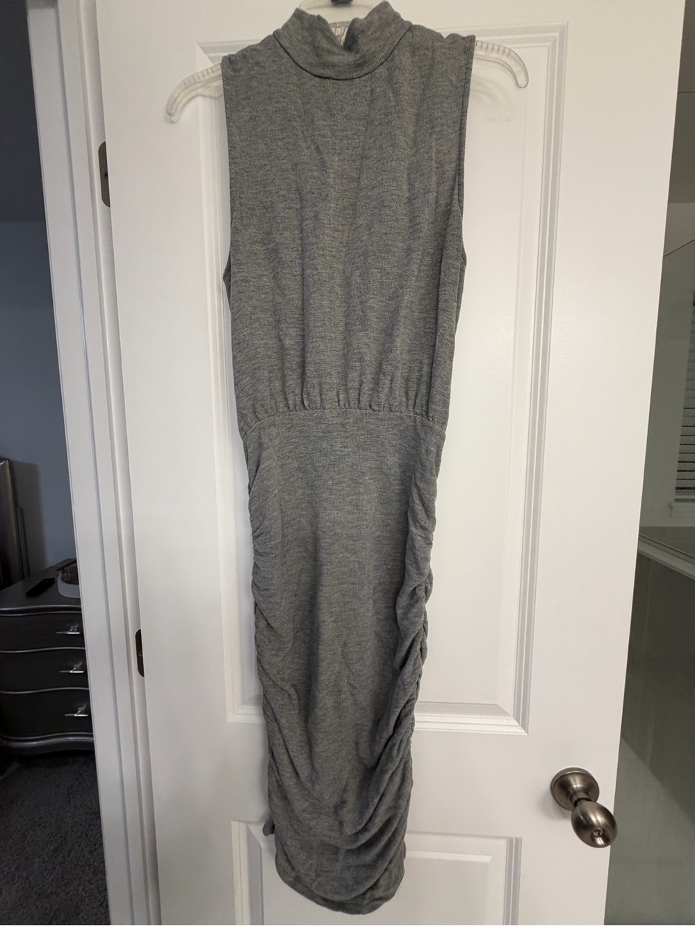 Express Grey Sleeveless Mock Neck Ruched Dress - Size S